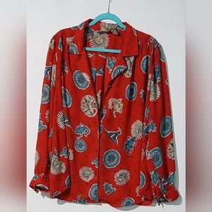 Vintage Liz Baker Sun Mermaid Print Button-Up